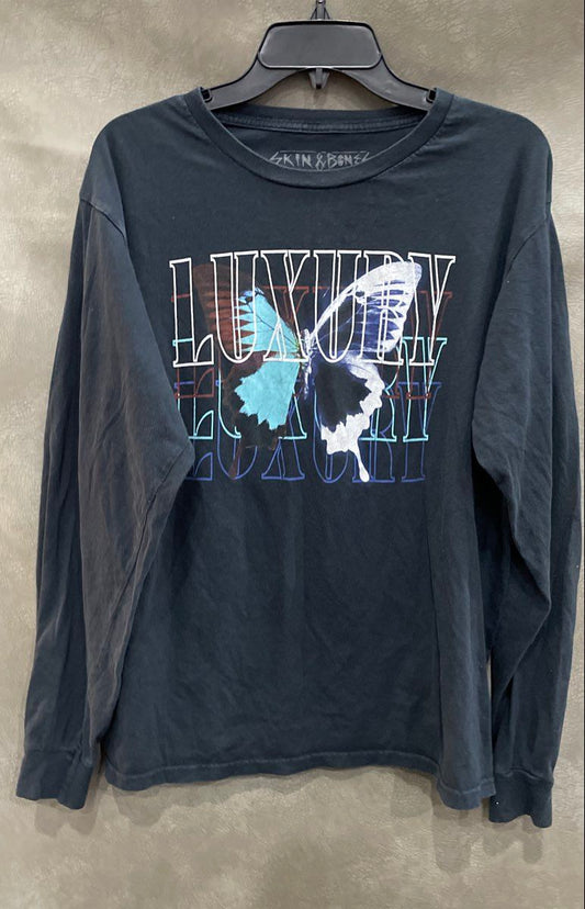 Skin & Bones Men's Navy Blue Long Sleeve Luxury Butterfly Outsider Shirt Sz L