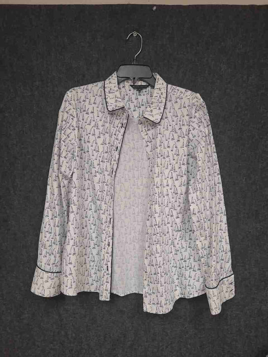 Brooks Brothers Women's White Blue Sailboat Print Cotton Sleep Shirt Size 16