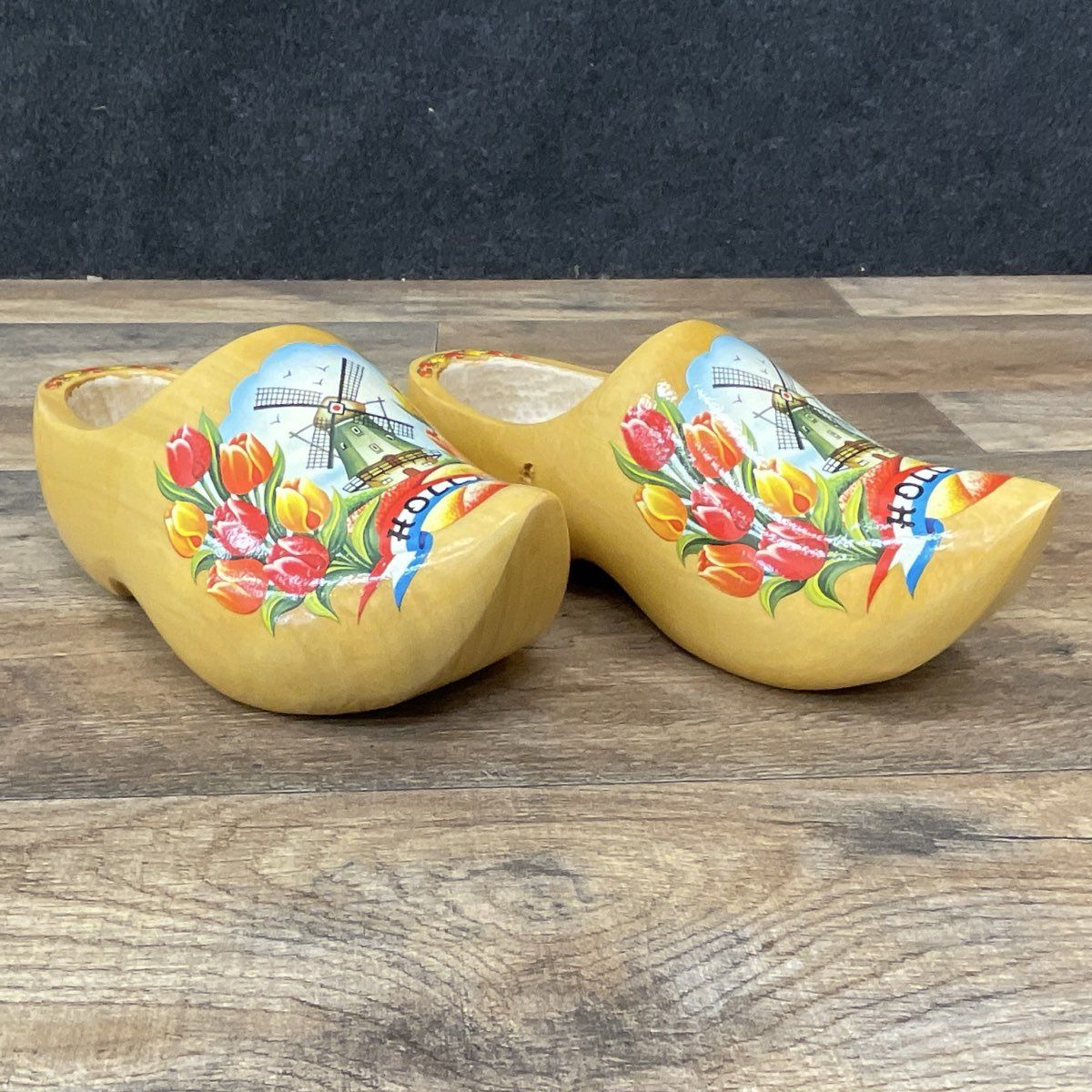 (2) Holland Dutch Wooden Hand-painted Windmills Clogs