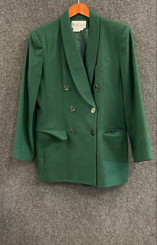 Vintage 90s Oleg Cassini Women's Green Wool Double Breasted Blazer Sz 12