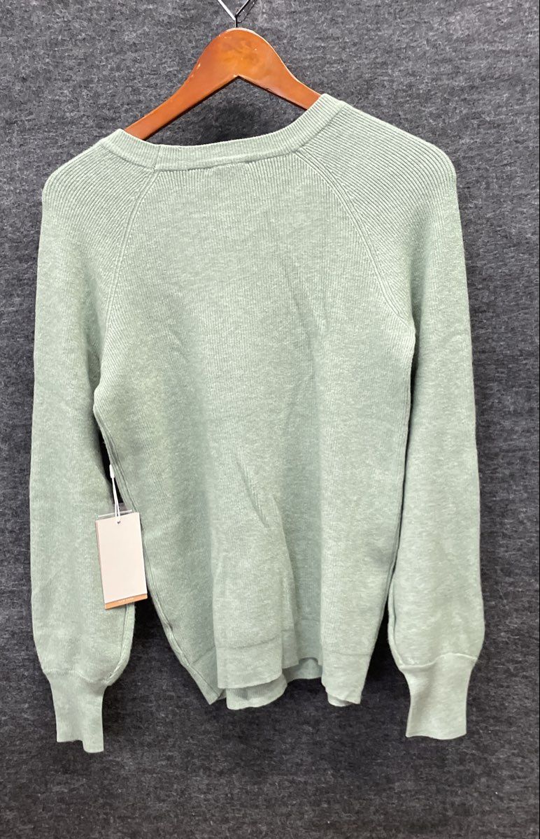 Cyrus Women's 2314 Eucalyptus Ribbed Crewneck Raglan Sweater Button Cuff XS NWT