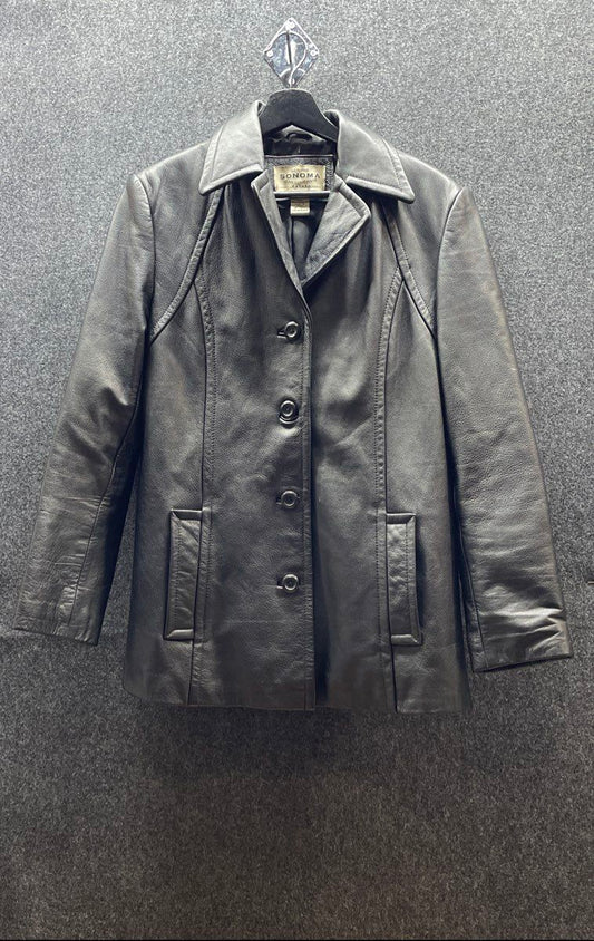 Vintage 90s Sonoma Women's Black Genuine Leather Jacket Blazer Sz S
