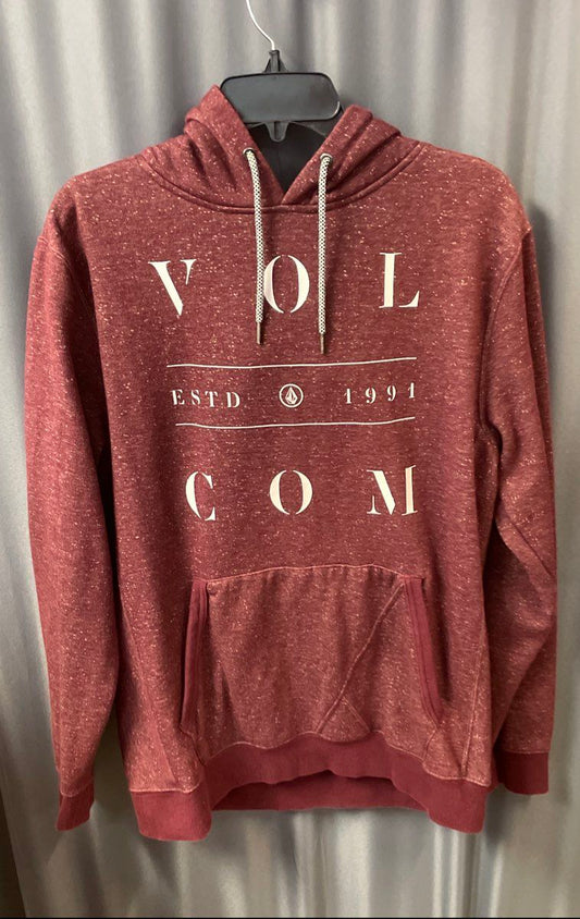 Volcom Men's Burgundy Pullover Hoodie Heathered Speckle Print Sweatshirt Sz M