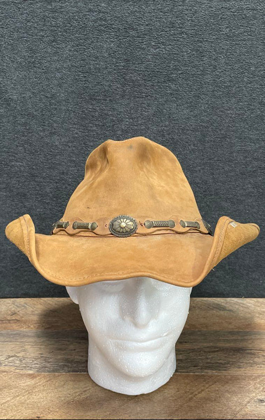 Vintage 90s Stetson Rodeo Dr Collection Tan Suede Concho Cowboy Hat Sz M