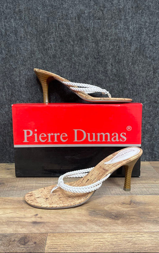 Pierre Dumas Carlita White Braided Cork Heeled Thong Sandals Womens Size 9 New