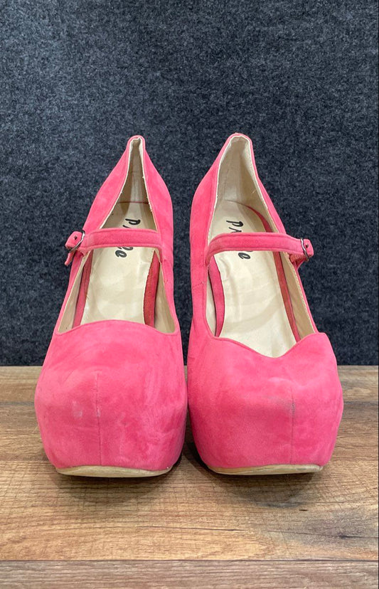 Pazzle Hot Pink Faux Suede Platform Mary Jane High Heel Pumps Women's Size 8