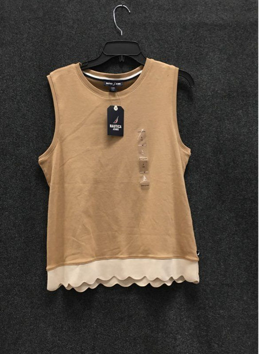 NWT Nautica Jeans Women's Tan Sleeveless Tank Top Scalloped Hem Size L