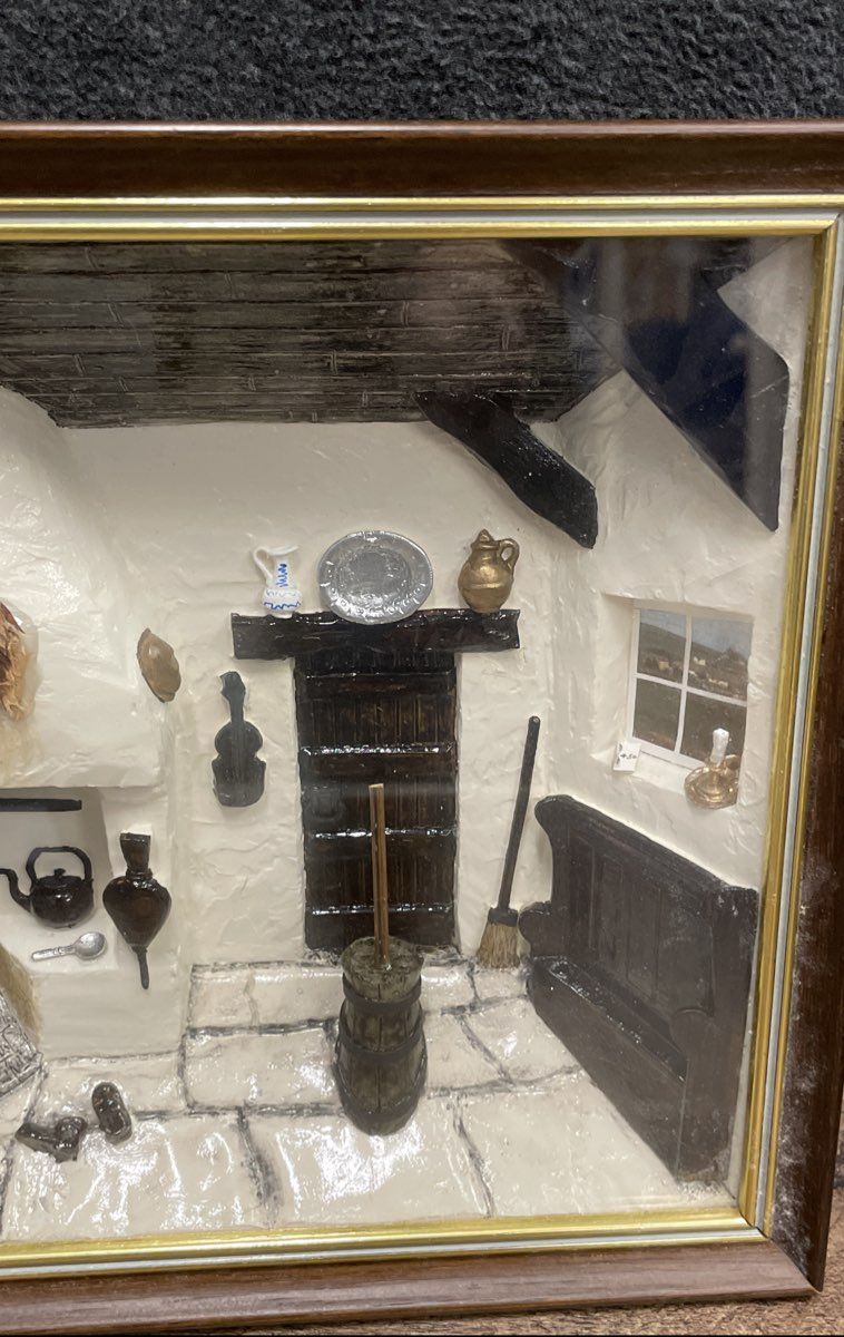 Detailed Colonial Home Scene Shadow Box