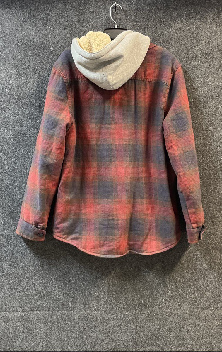 American Eagle Men's Hooded Flannel Shirt Jacket Red Plaid Sherpa Lined Sz L