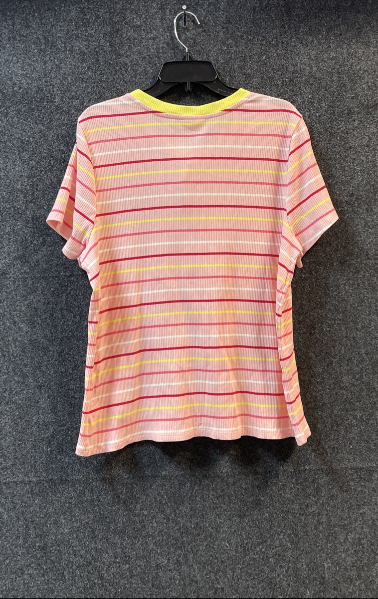Style & Co Women's Softball Tee Pink Multicolor Ribbed Striped Size 3X NWT