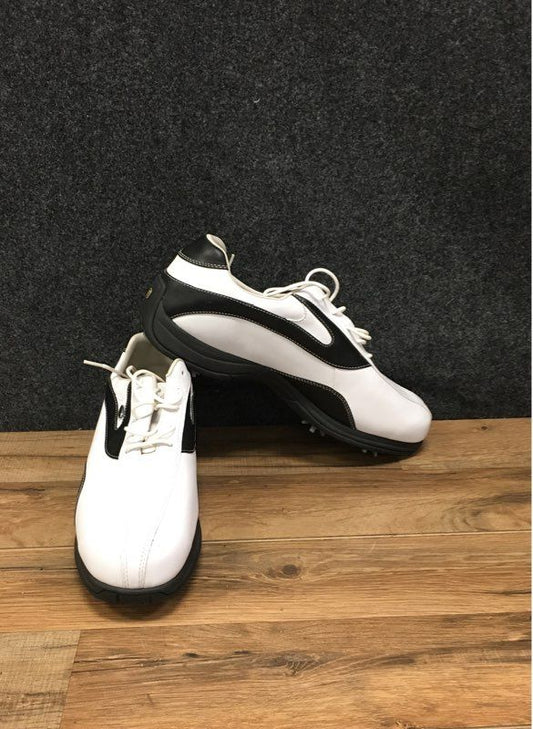 Etonic L3304 White Black Leather Spiked Golf Shoes Cleats Men's Size 11