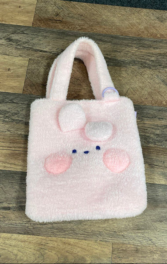 BT21 Cooky Pink Plush Faux Fur Sherpa Mini Tote Bag Handbag