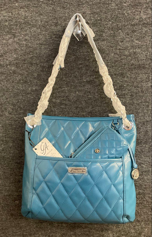 Grace Adele Blue 2010s Quilted Patent Shoulder Bag Tote NWT with Pouch Set