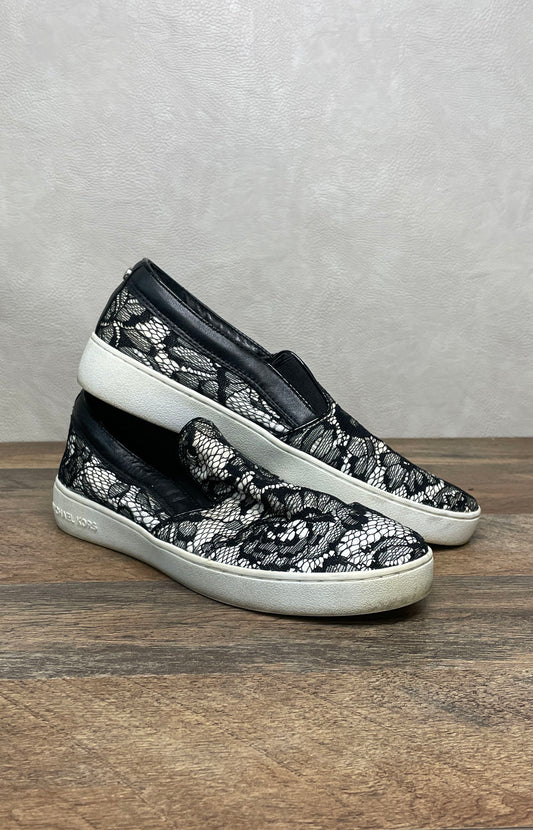 Michael Kors Black White Floral Lace Slip-On Fashion Sneakers Size 8M