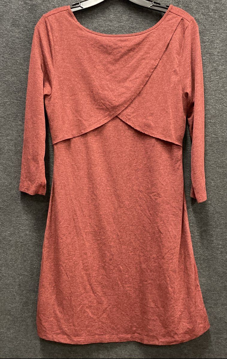Patagonia Women's Kamala Dress Heathered Red Criss Cross Back 3/4 Sleeve Sz S