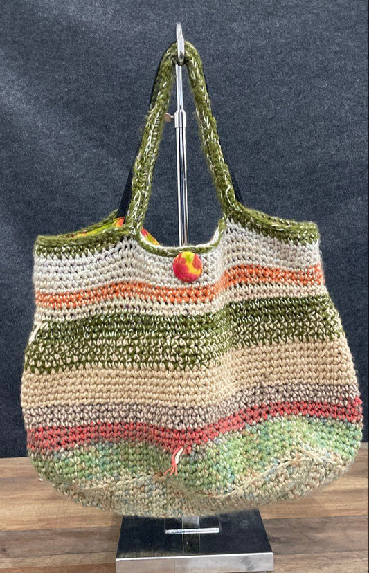 Earth Tone Multi-color Crochet Knit Reversible Tote Bag Large Bohemian Purse