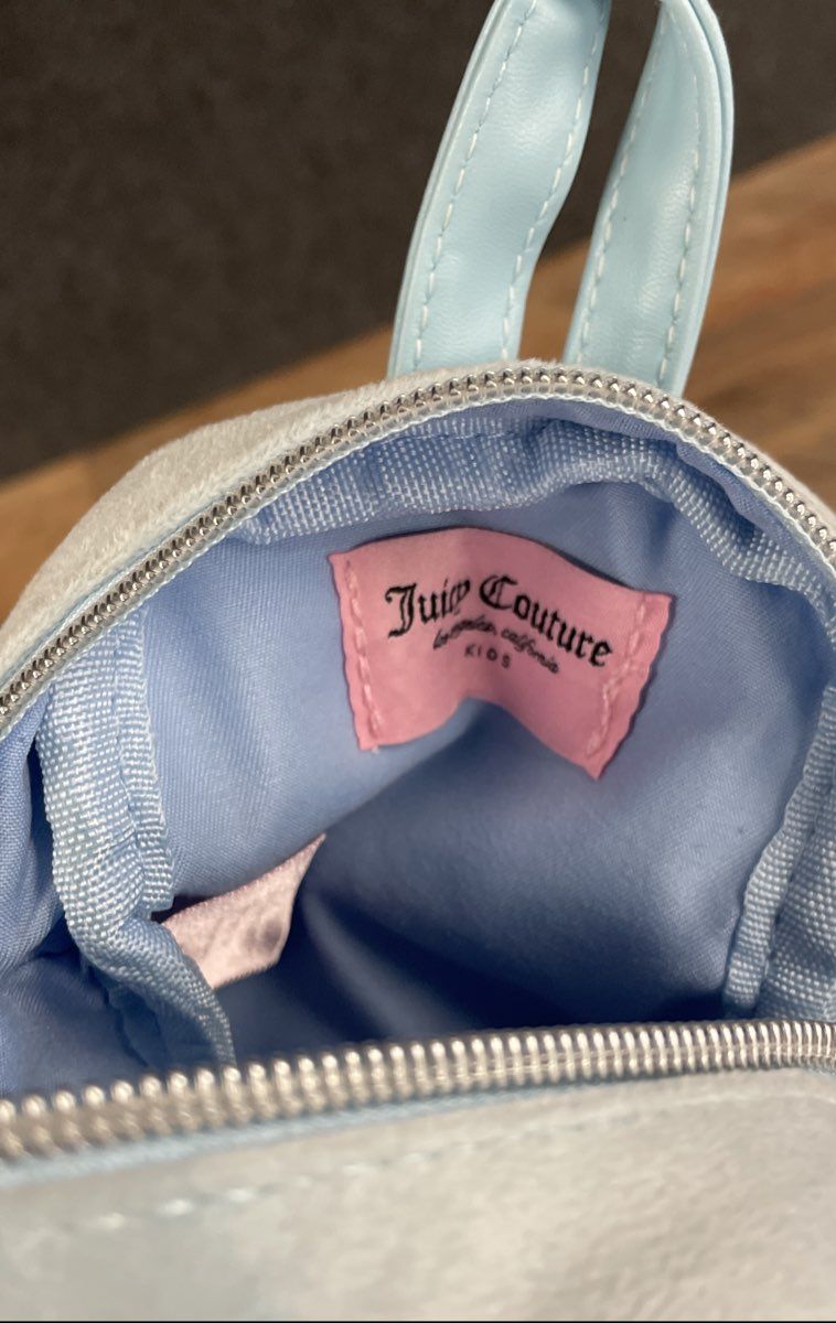 Juicy Couture Kids Light Blue Velour Rhinestone Mini Backpack Crossbody Bag