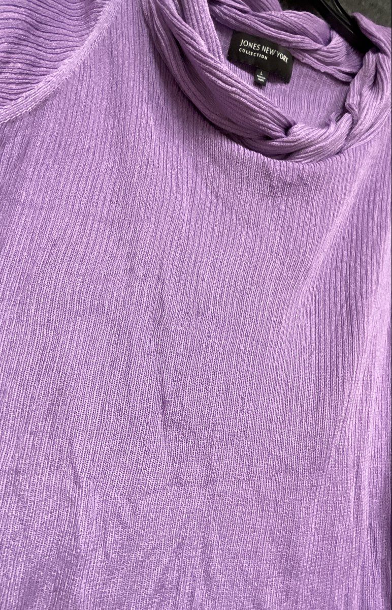 Jones New York Collection Women's Purple Cowl Neck Ribbed Twist Detail Top Sz L