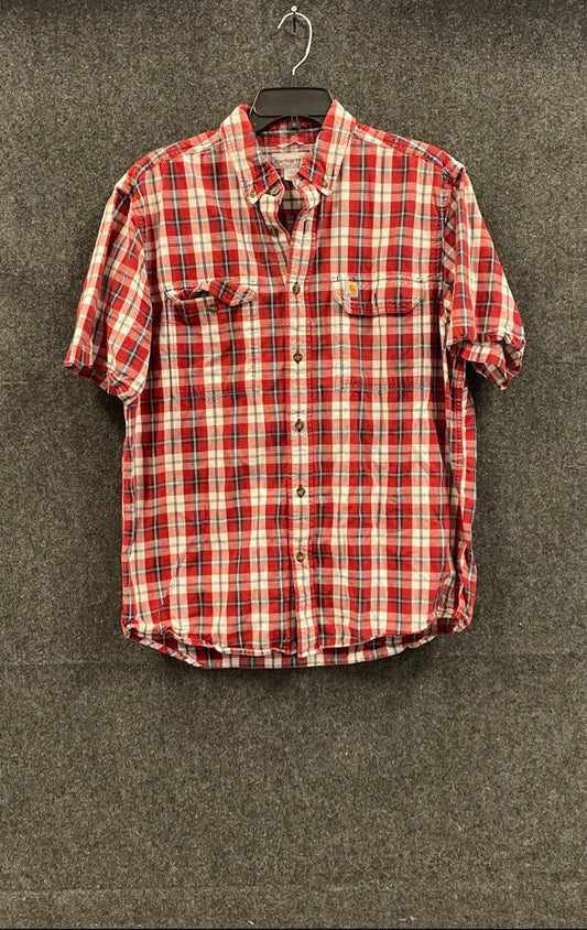 Carhartt Men's Red White Blue Plaid Short Sleeve Flannel Shirt 100139 Size L