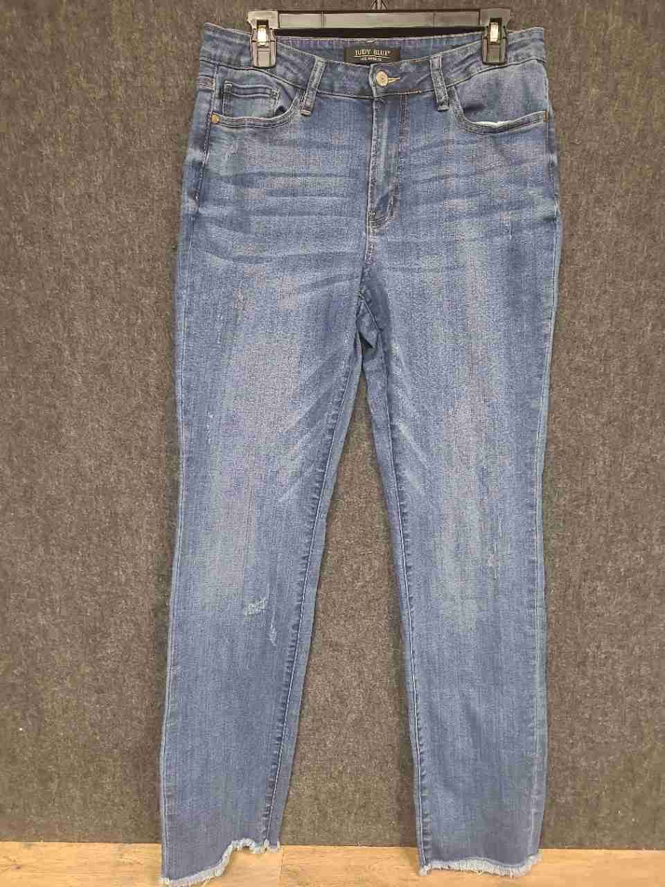 Judy Blue Women's Boyfriend Fit Jeans Blue Distressed Raw Hem Size 11/30