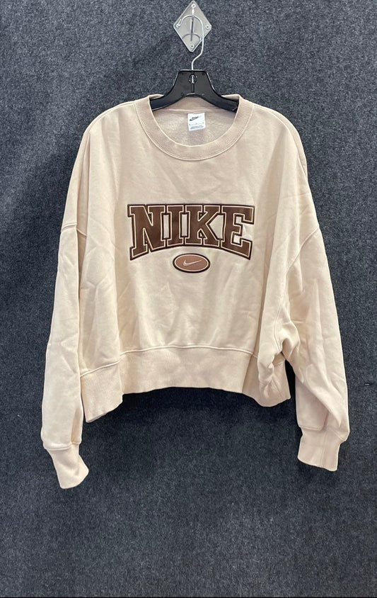 Nike Women's Beige Cropped Sweatshirt Brown Arch Logo Boxy Fleece Size M