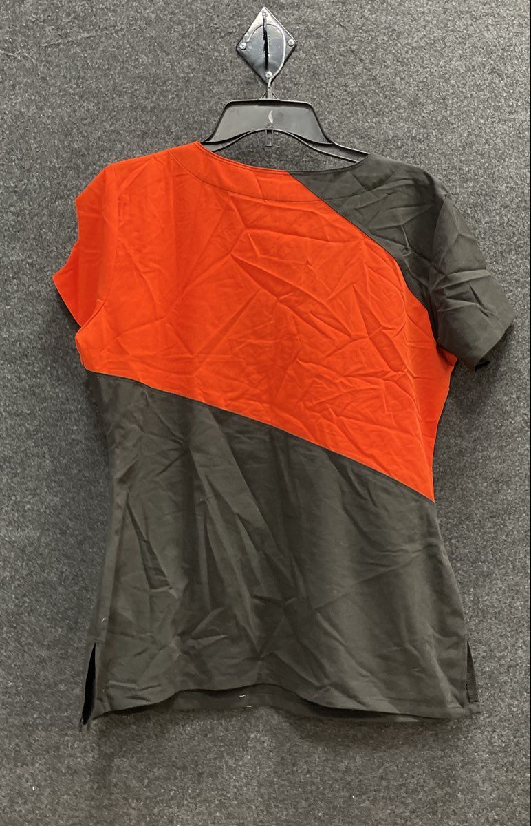 Grey's Anatomy by Barco Women's Scrub Top Gray Orange Colorblock Signature Sz M