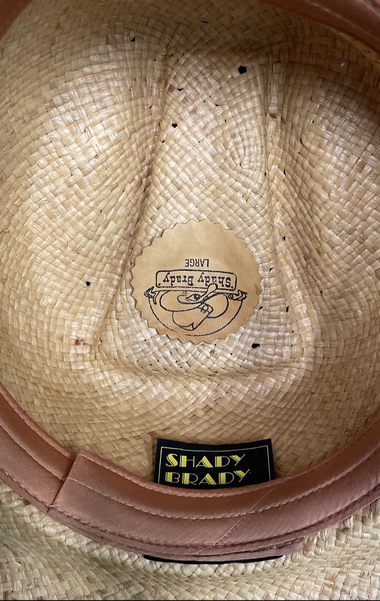 Shady Brady Western Straw Cowboy Hat Natural Tan Feather Band Size L