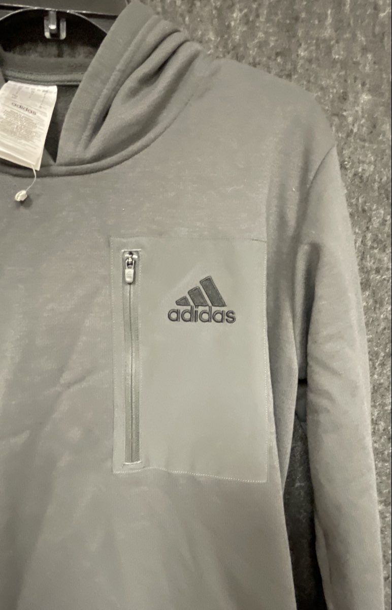 adidas Men's Grey Hoodie Zippered Chest Pocket Pullover Performance Fleece Sz S