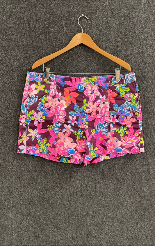 Lilly Pulitzer Women's Side Zip Shorts Multicolor Floral Purple Pink Sz 16