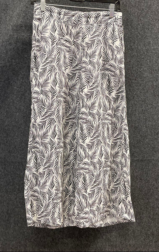 Tahari Women's White Black Fern Pattern 100% Linen Wide Leg Pants Sz S