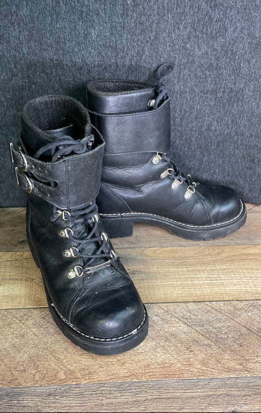 Harley Davidson Black Leather Double Buckle Motorcycle Boots Size 6
