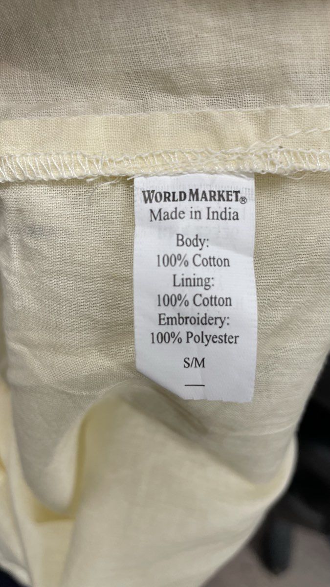 World Market Women's Mae Tunic Top Cream Black Embroidered Sleeveless Sz S/M NWT