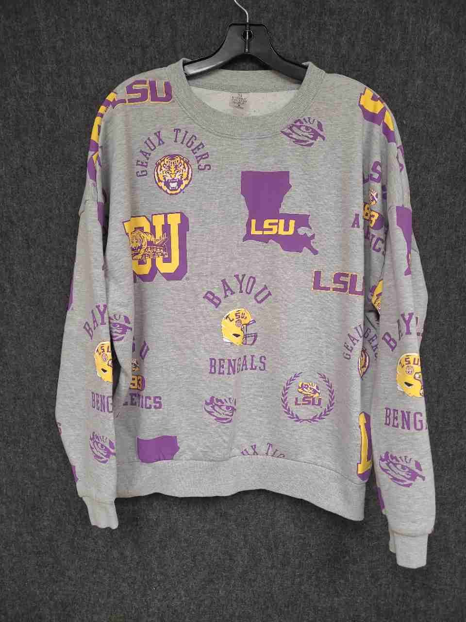 Gameday Couture Women's LSU Tigers Gray All Over Print Pullover Sweatshirt Sz S