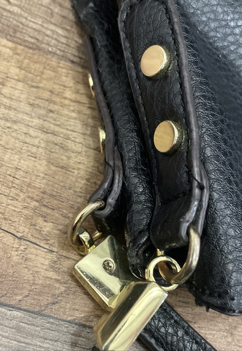 Anne Klein Black Pebbled Leather Hobo Shoulder Bag Gold Tone Hardware