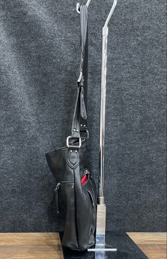 Stone Mountain Black Leather Hobo Shoulder Bag Silver Hardware