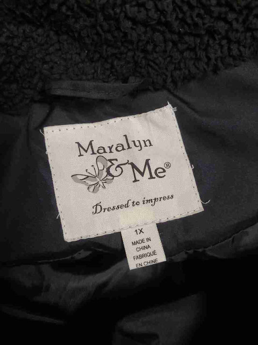 Maralyn & Me Women's Black Quilted Puffer Coat Faux Fur Trim Hood Sz 1X
