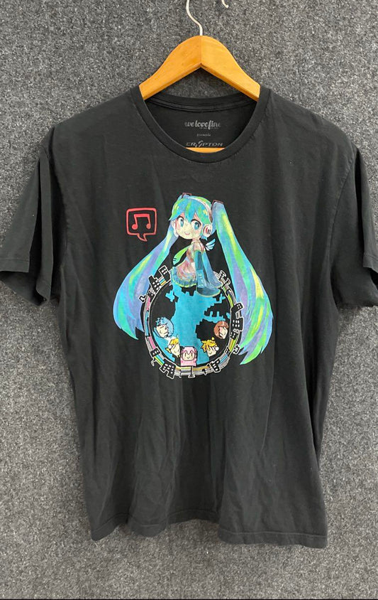 Crypton We Love Fine Men's Black Hatsune Miku Vocaloid Anime Pixel Art Shirt XL