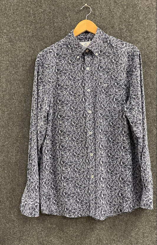 Southern Tide Men's Navy White Shell Print Coastal Button Down Shirt Sz M