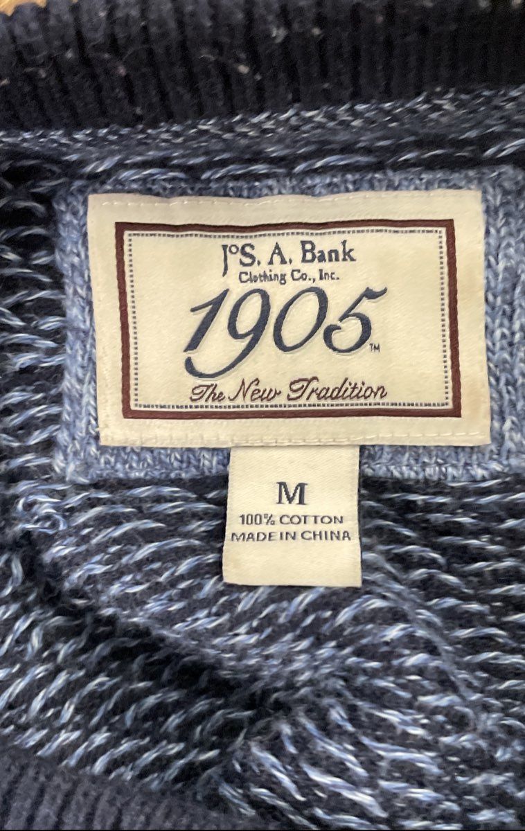 Jos A Bank 1905 Men's Blue Textured Knit 100% Cotton Crewneck Sweater Sz M