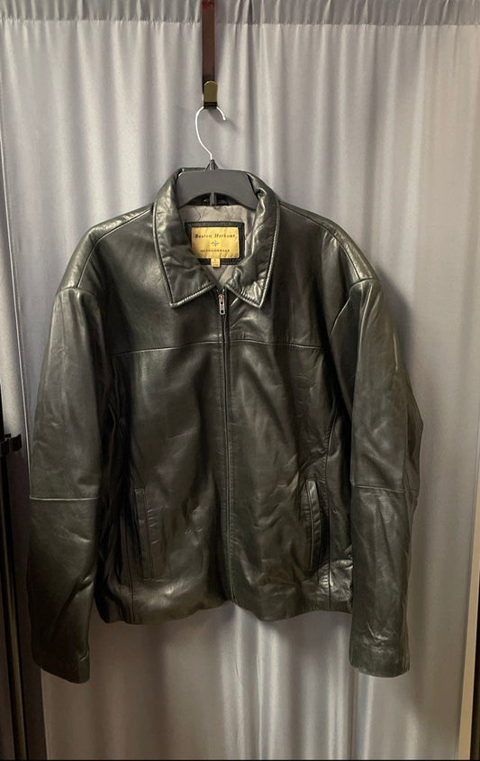 Vintage Y2K Boston Harbour Men's Black Genuine Leather Zip Jacket Quilted Sz XL