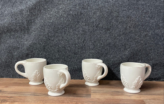 Enesco CountryGate Footed Mugs Set of 4 Ceramic White Leaf Pattern