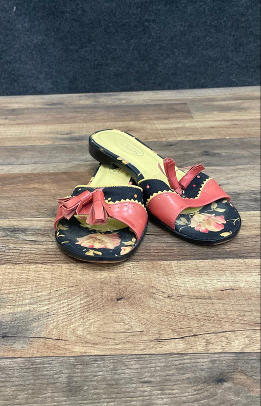 Talbots Lally Pink Floral Tassel Slide Sandals Flats Women's Size 5.5 B