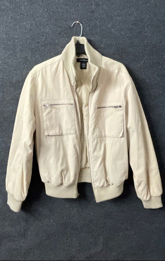 Calvin Klein Jeans Women's Beige Puffer Bomber Jacket Full Zip Size M