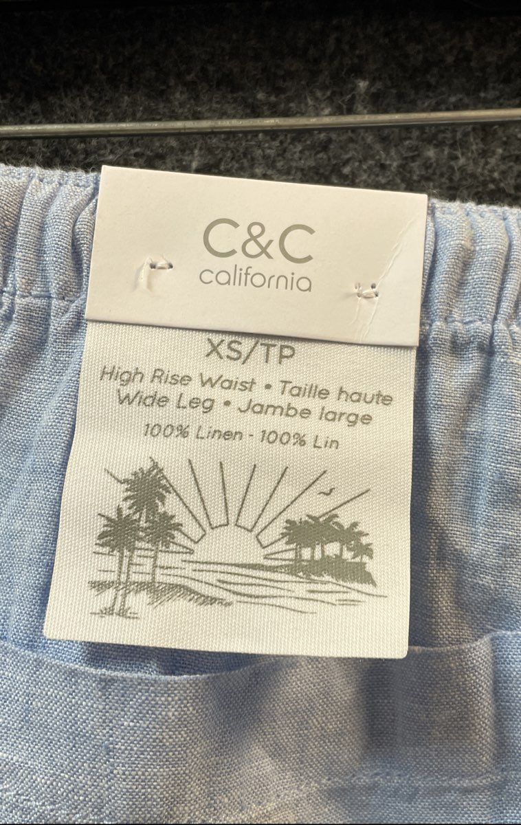 C&C California Women's Blue High Rise Wide Leg 100% Linen Pants NWT Sz XS