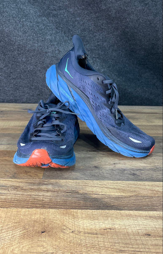 Hoka Clifton 8 Navy Blue Orange Men's Running Shoes Size 9