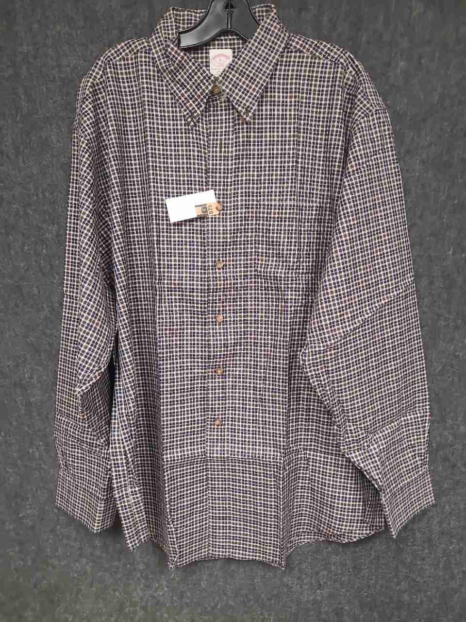 Brooks Brothers 346 Men's Blue Tan Tattersall Non-Iron Cotton Shirt Sz XL