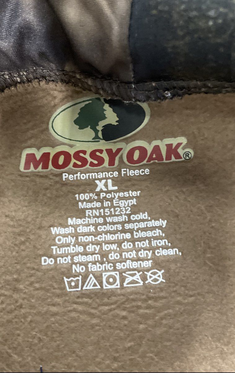 Mossy Oak Men's Brown Performance Fleece Full Zip Hoodie Camo Lined Sz XL