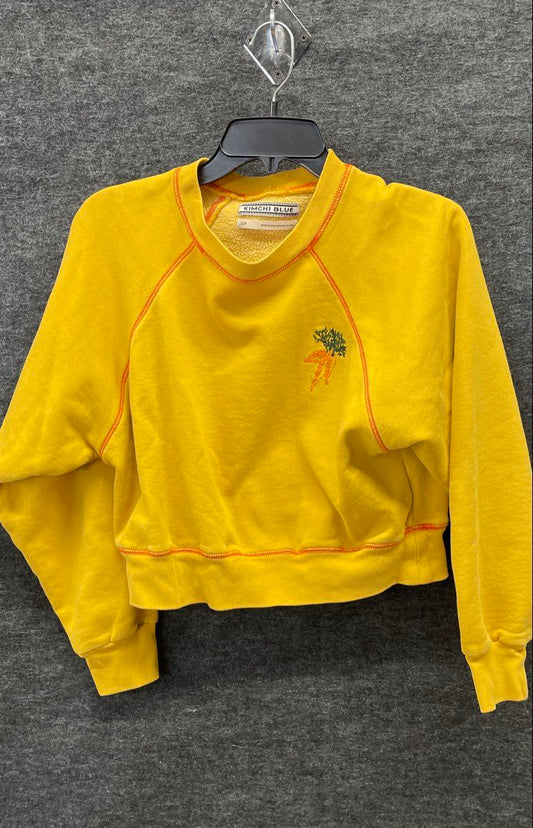 Kimchi Blue Women's Yellow Cropped Sweatshirt Embroidered Carrot Sz S