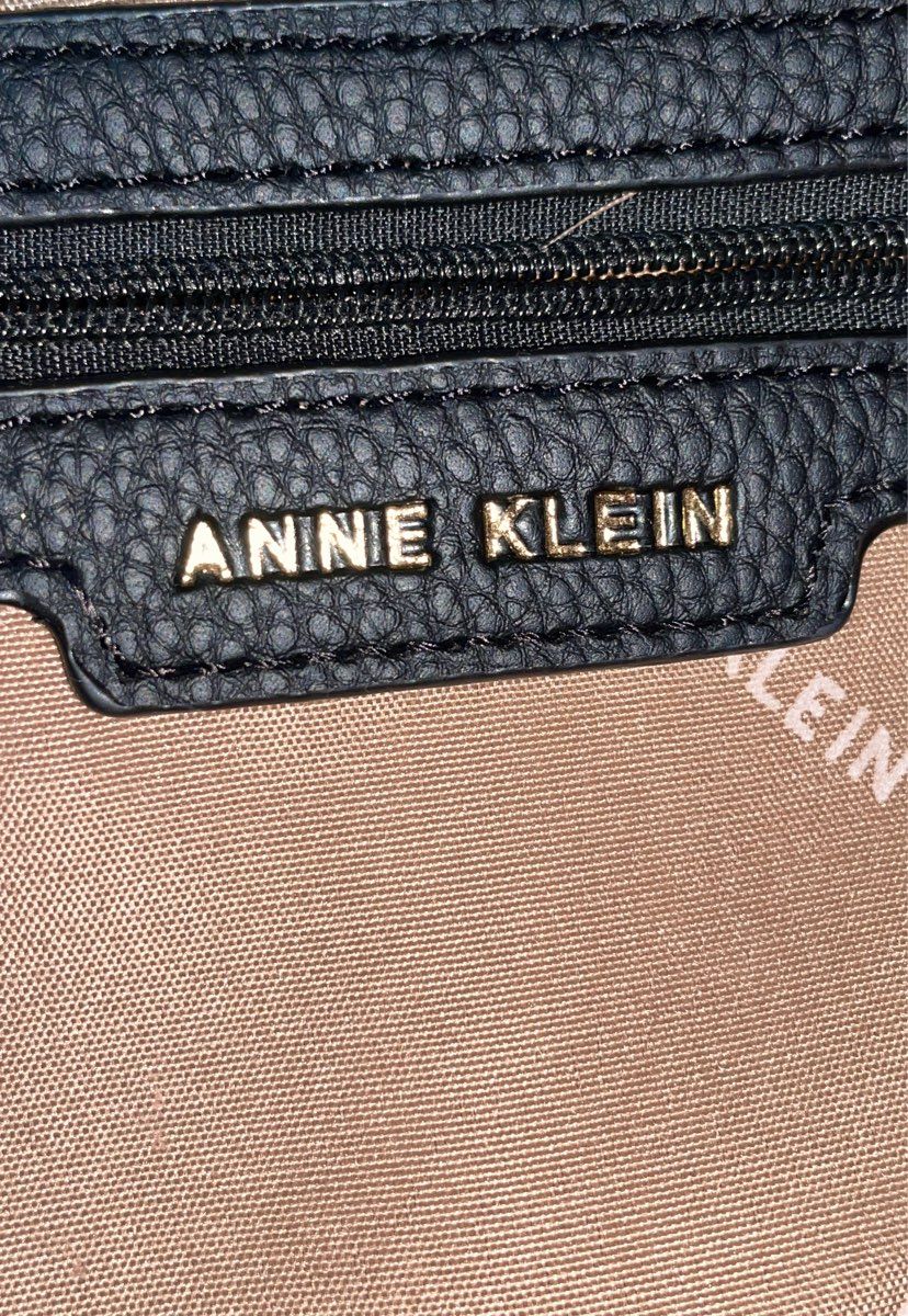 Anne Klein Grey Black Pebbled Satchel Crossbody Bag Gold Hardware