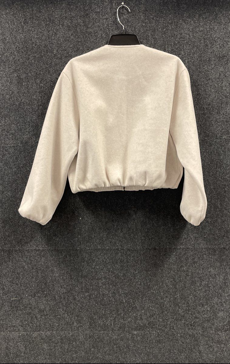 Zara Women's Cream Cropped Bomber Jacket Soft Brushed Zip Up Sz S
